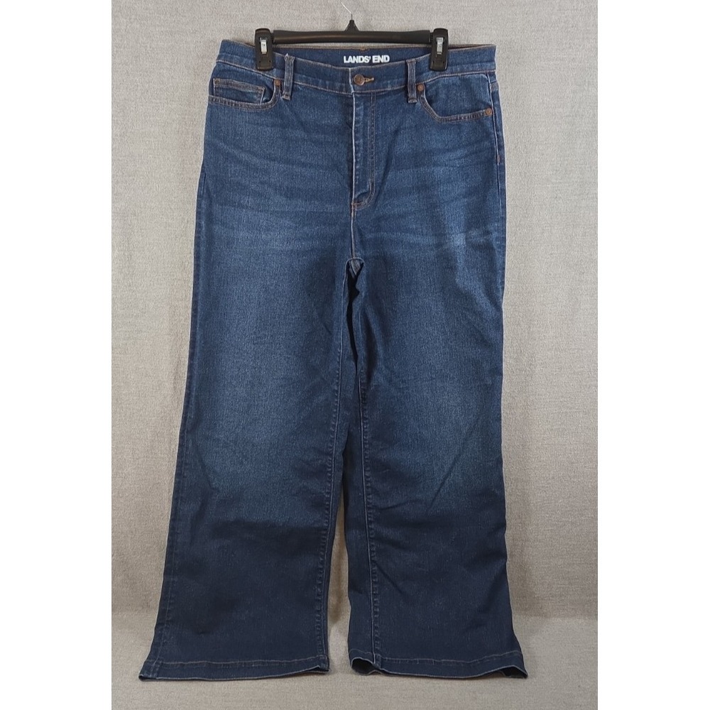 Lands End Jeans 14 TALL Wide Leg Flare Dark Denim Bootcut Stretch Boho Grunge